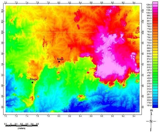 SRTM map of part of Northcentral Nigeria showing locations of reported earth tremors