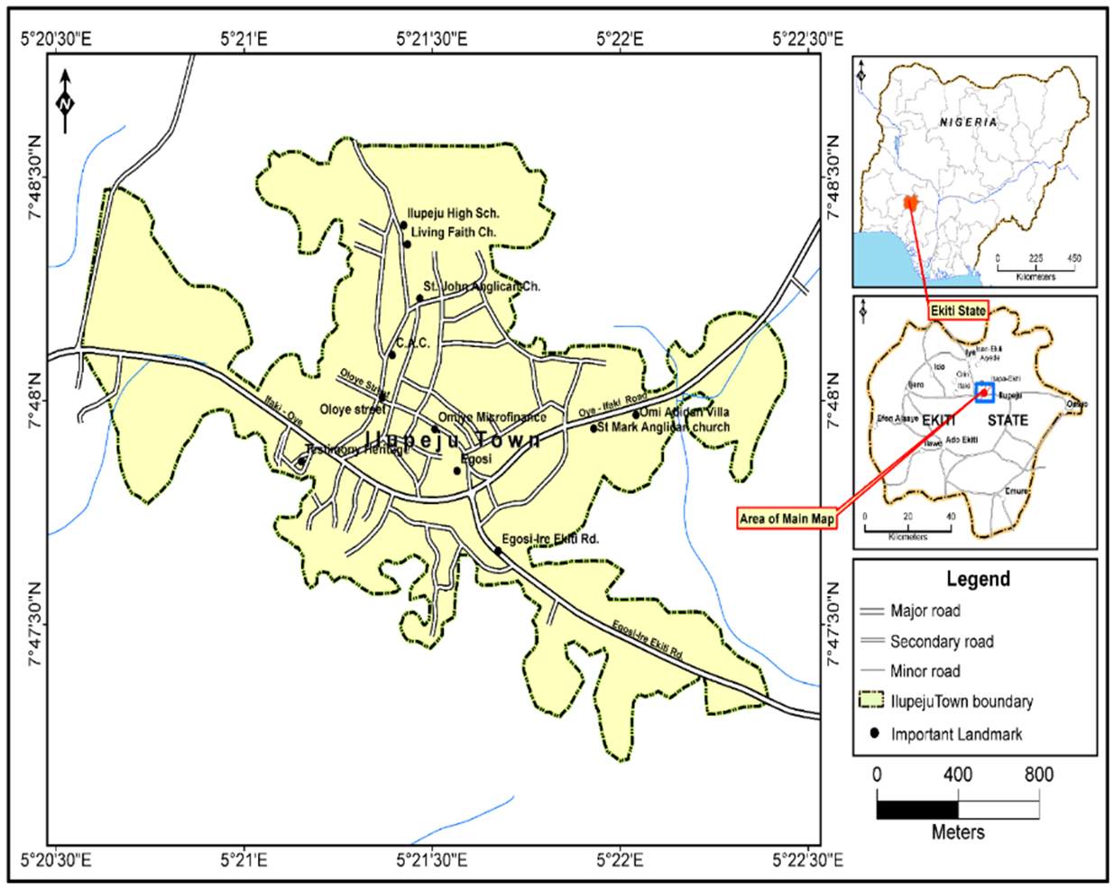 Road Network Map of Ilupeju Ekiti Town