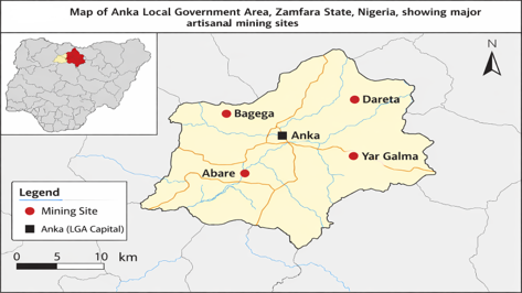 Map of Anka LGA showing major artisanal mining sites