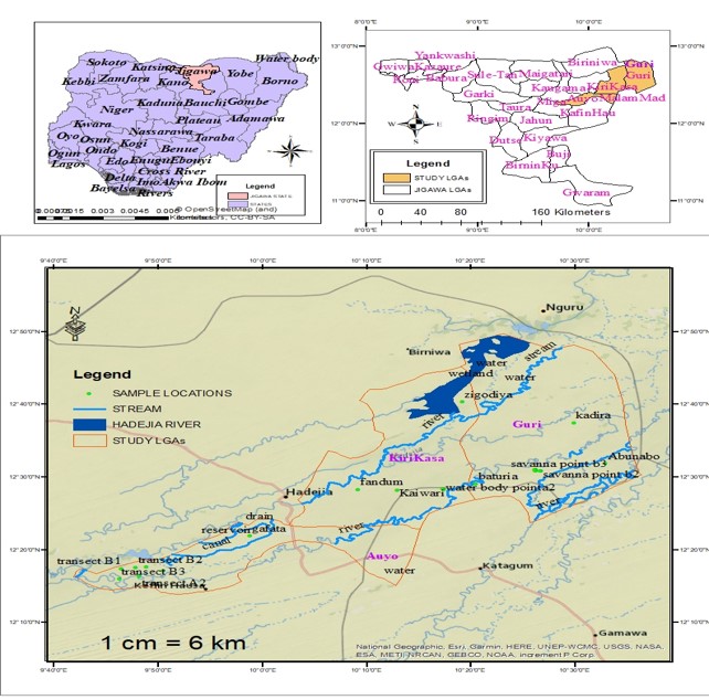 Map of Nigeria showing Hadeijia Wetlands National Park